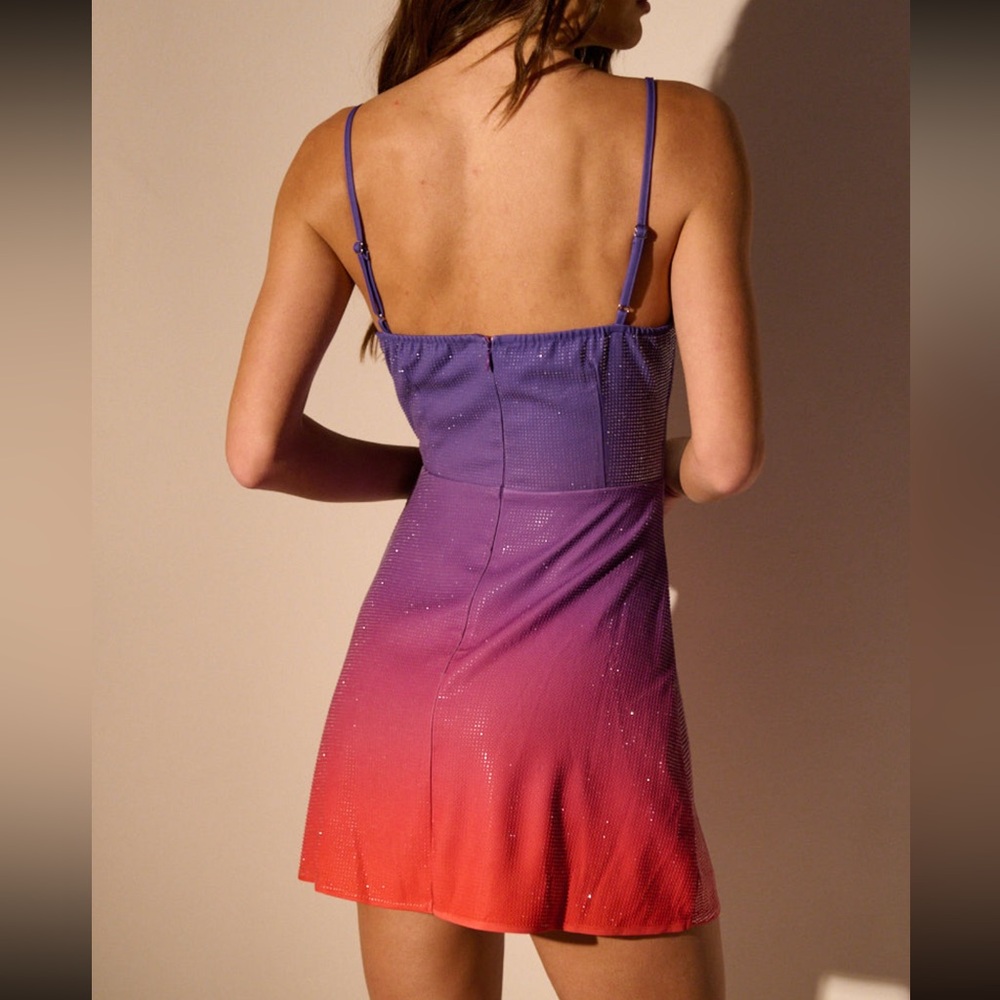 NWT Sunset Lovers Ombre Gradient Sparkly Rhinestone Mini Dress Purple Pink Red L - Picture 3 of 10
